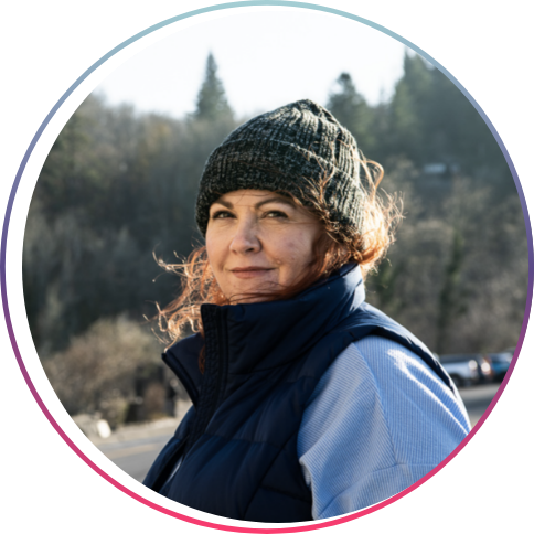 Stacey adult patient with paroxysmal nocturnal hemoglobinuria (PNH) outdoors wearing knit hat