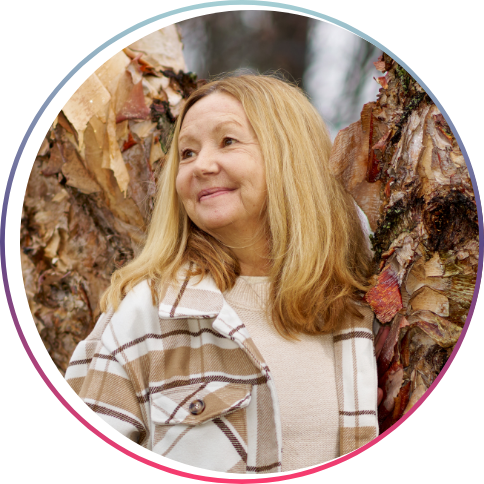 Andrea adult patient with paroxysmal nocturnal hemoglobinuria (PNH) outdoors wearing flannel
